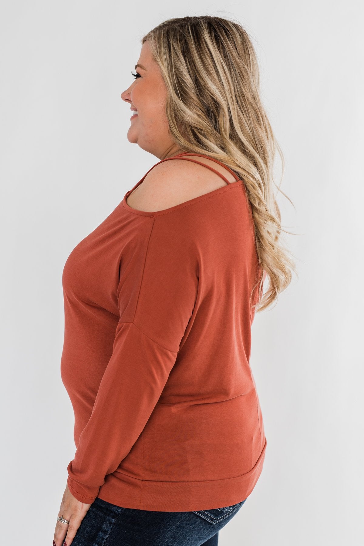 Something New Cold Shoulder Top- Soft Rust