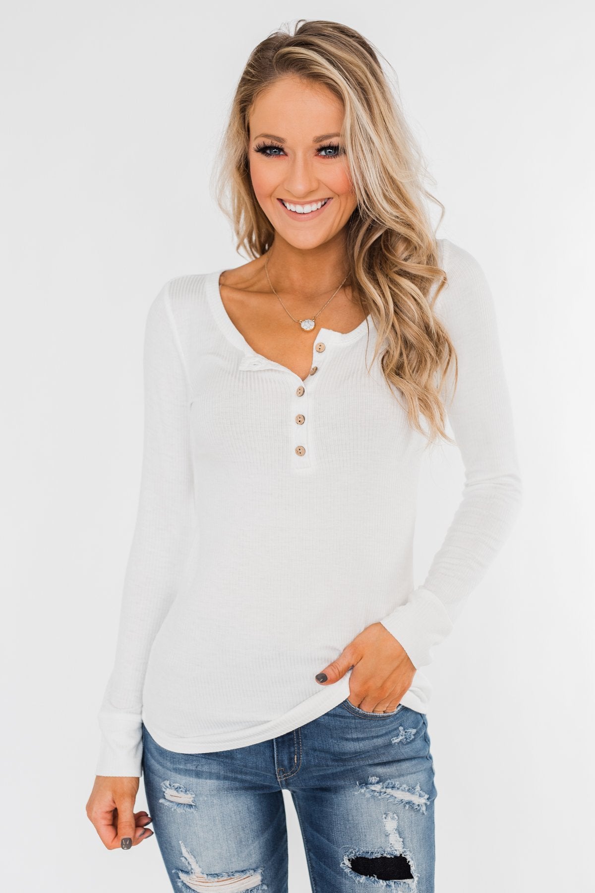 Essential 5-Button Henley Top- Off White