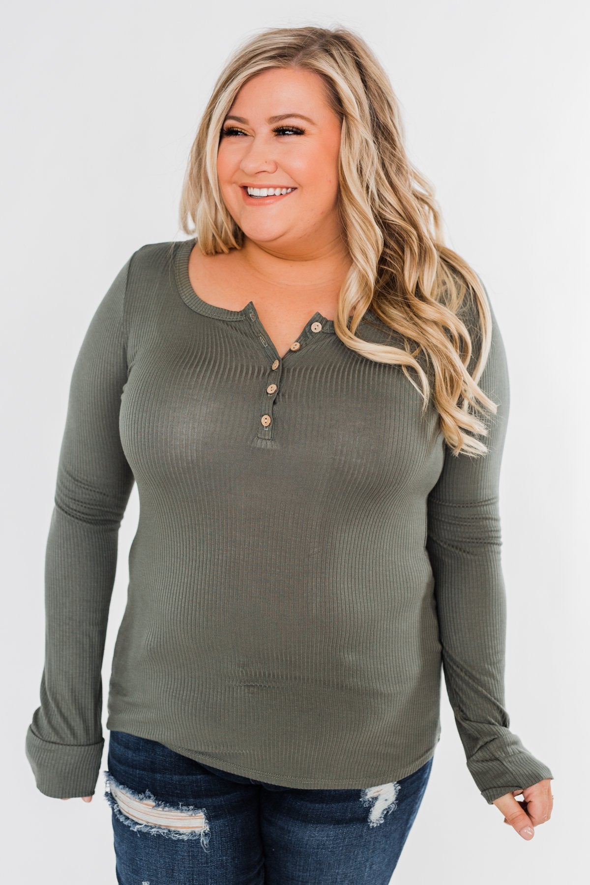 Essential 5-Button Henley Top- Sage