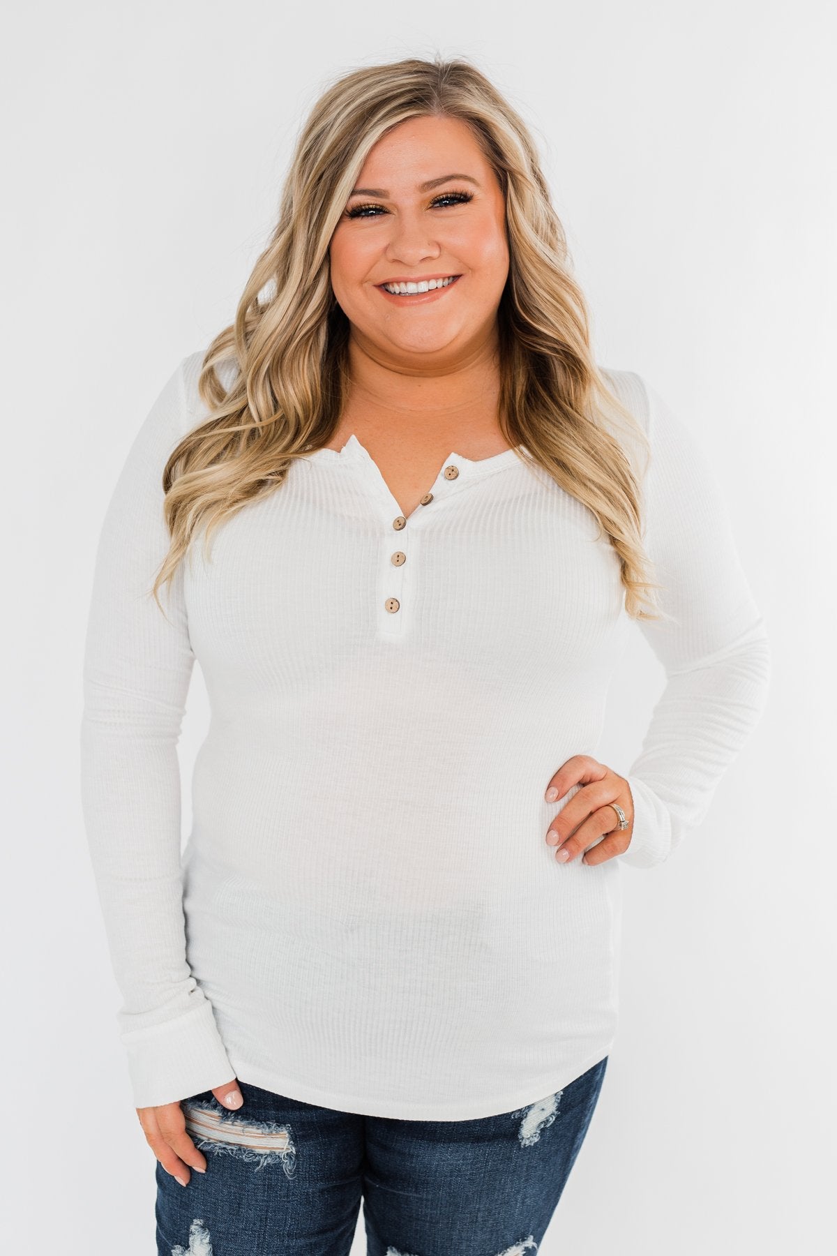 Essential 5-Button Henley Top- Off White