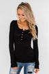 Essential 5-Button Henley Top- Black