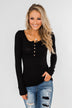 Essential 5-Button Henley Top- Black
