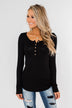 Essential 5-Button Henley Top- Black