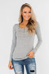 Essential 5-Button Henley Top- Heather Grey