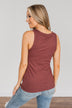 Bound To Be Beautiful Button Henley Tank Top- Brick