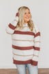 Fall Impressions Striped Sweater- Ivory, Brick & Taupe