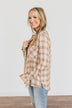 For A Rainy Day Button Down Plaid Top- Oatmeal, Taupe & Mocha