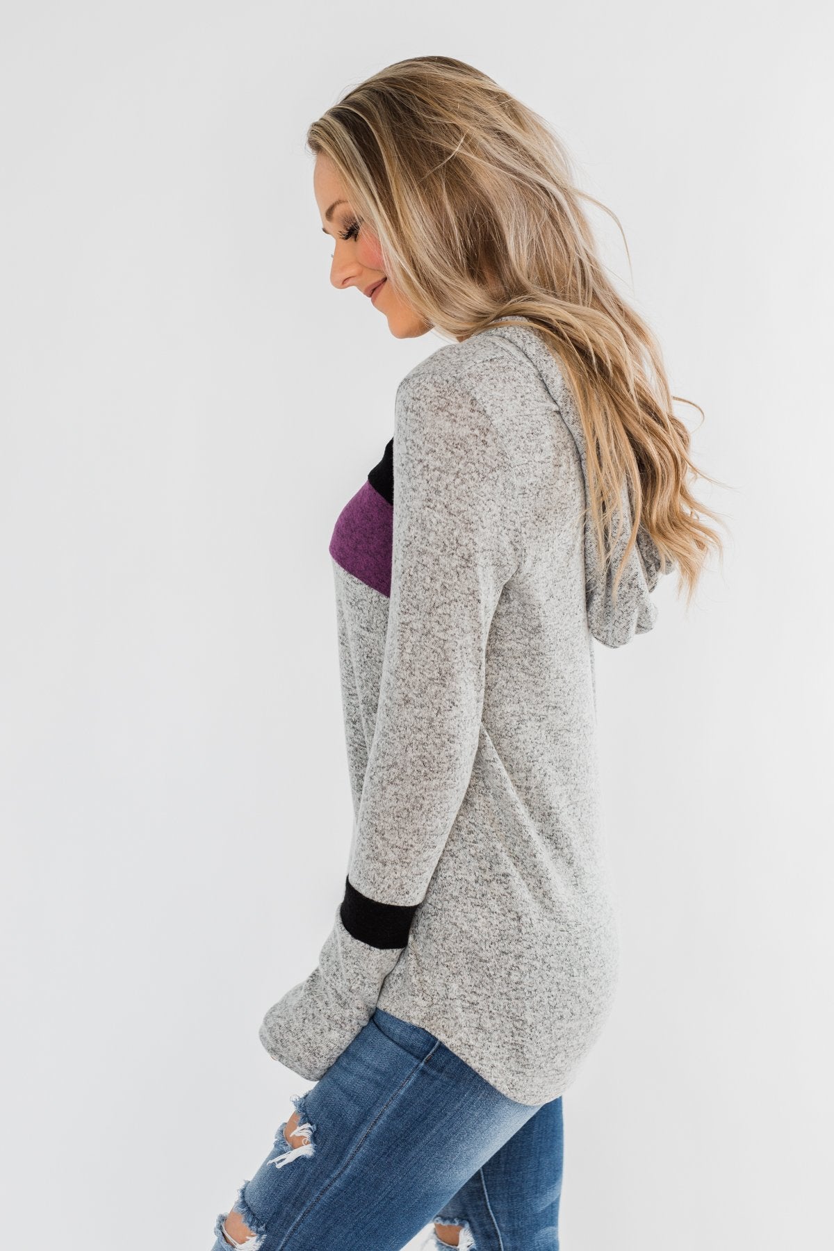 Only A Matter Of Time Hoodie- Heather Grey & Purple