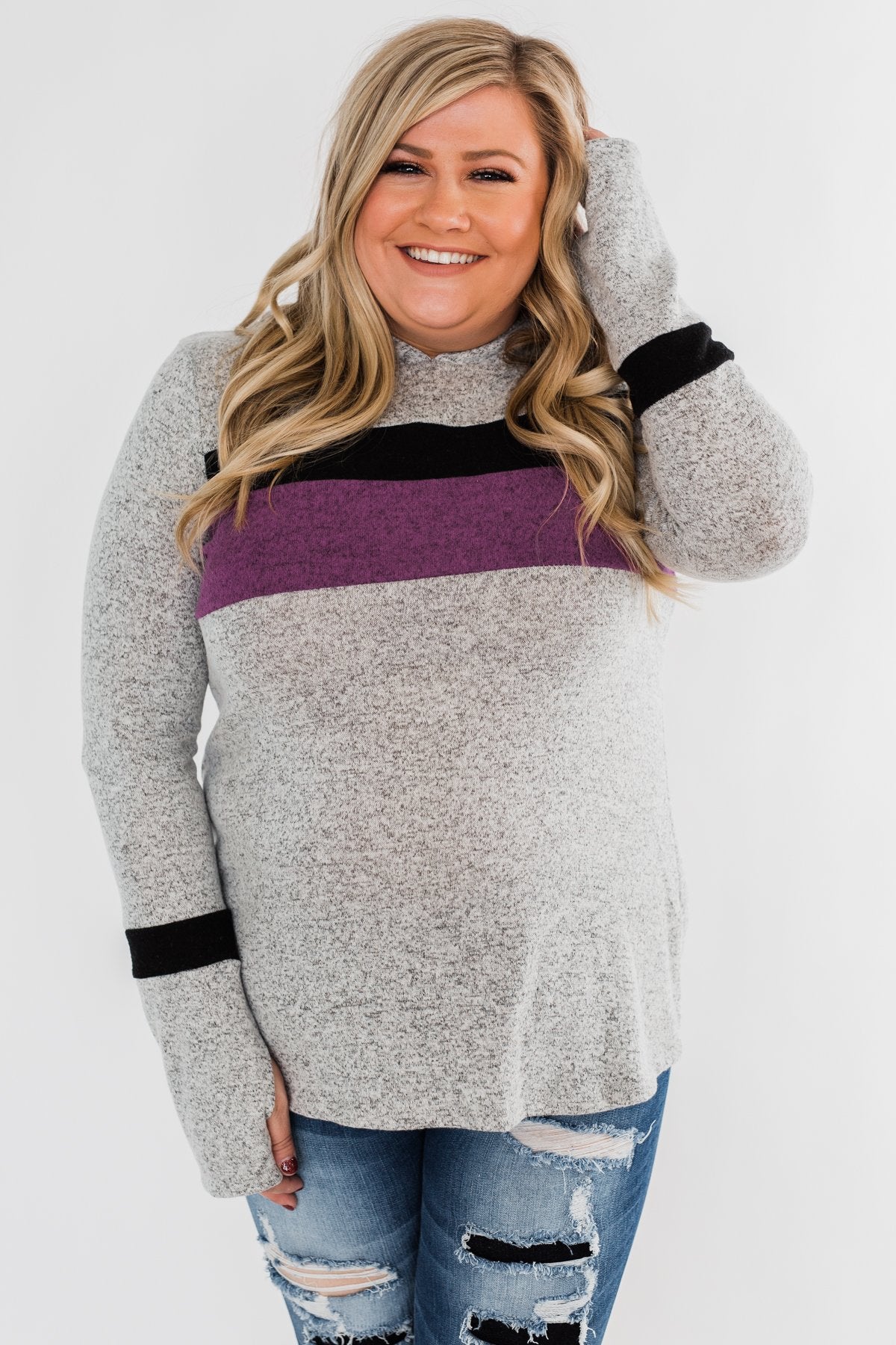 Only A Matter Of Time Hoodie- Heather Grey & Purple