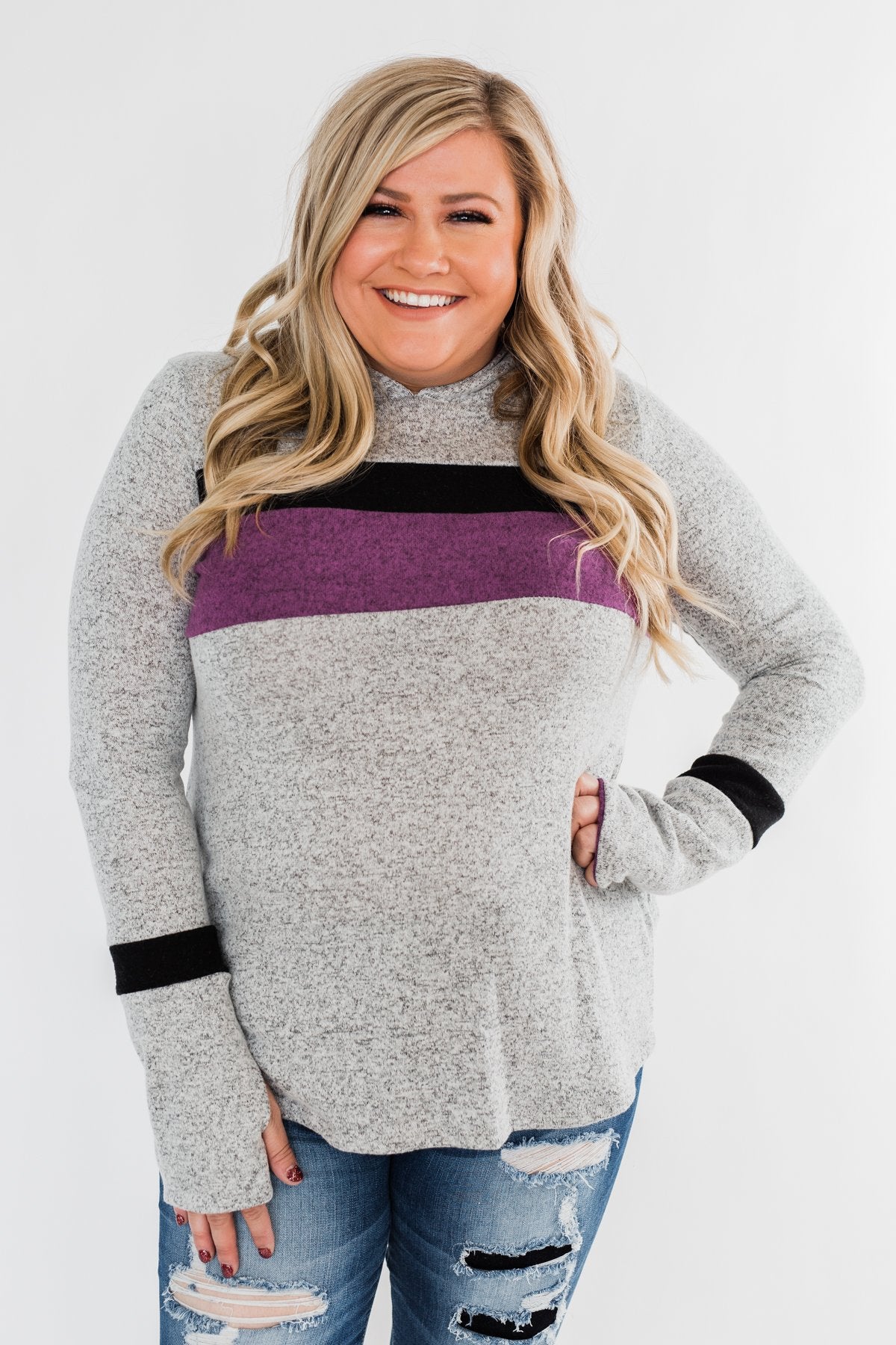 Only A Matter Of Time Hoodie- Heather Grey & Purple