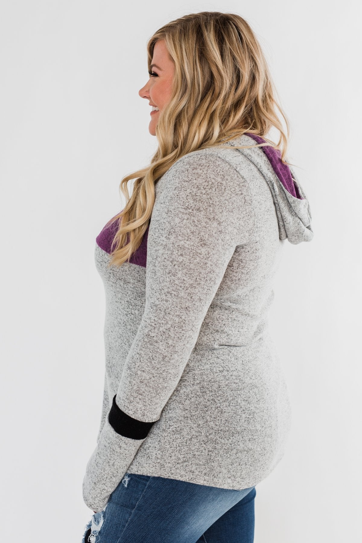 Only A Matter Of Time Hoodie- Heather Grey & Purple