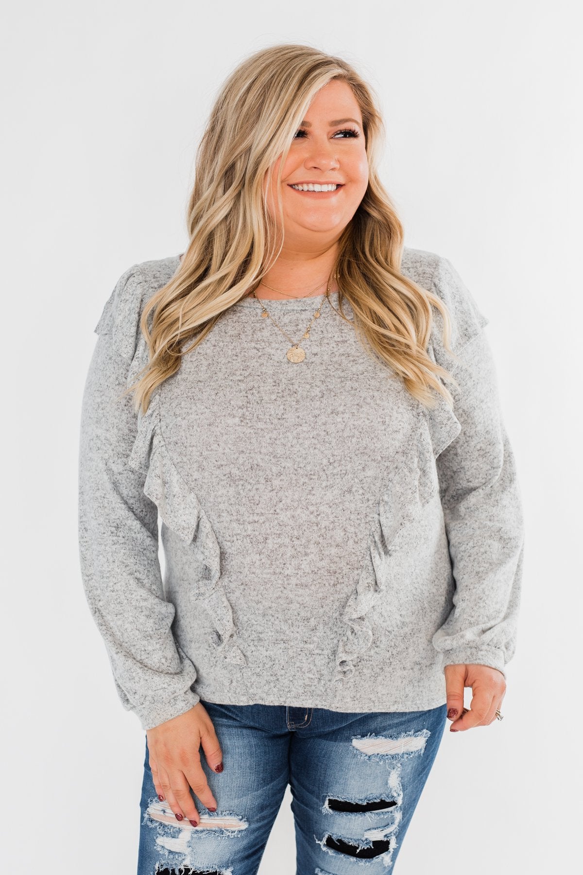 Feeling Brand New Ruffle Top- Heather Grey