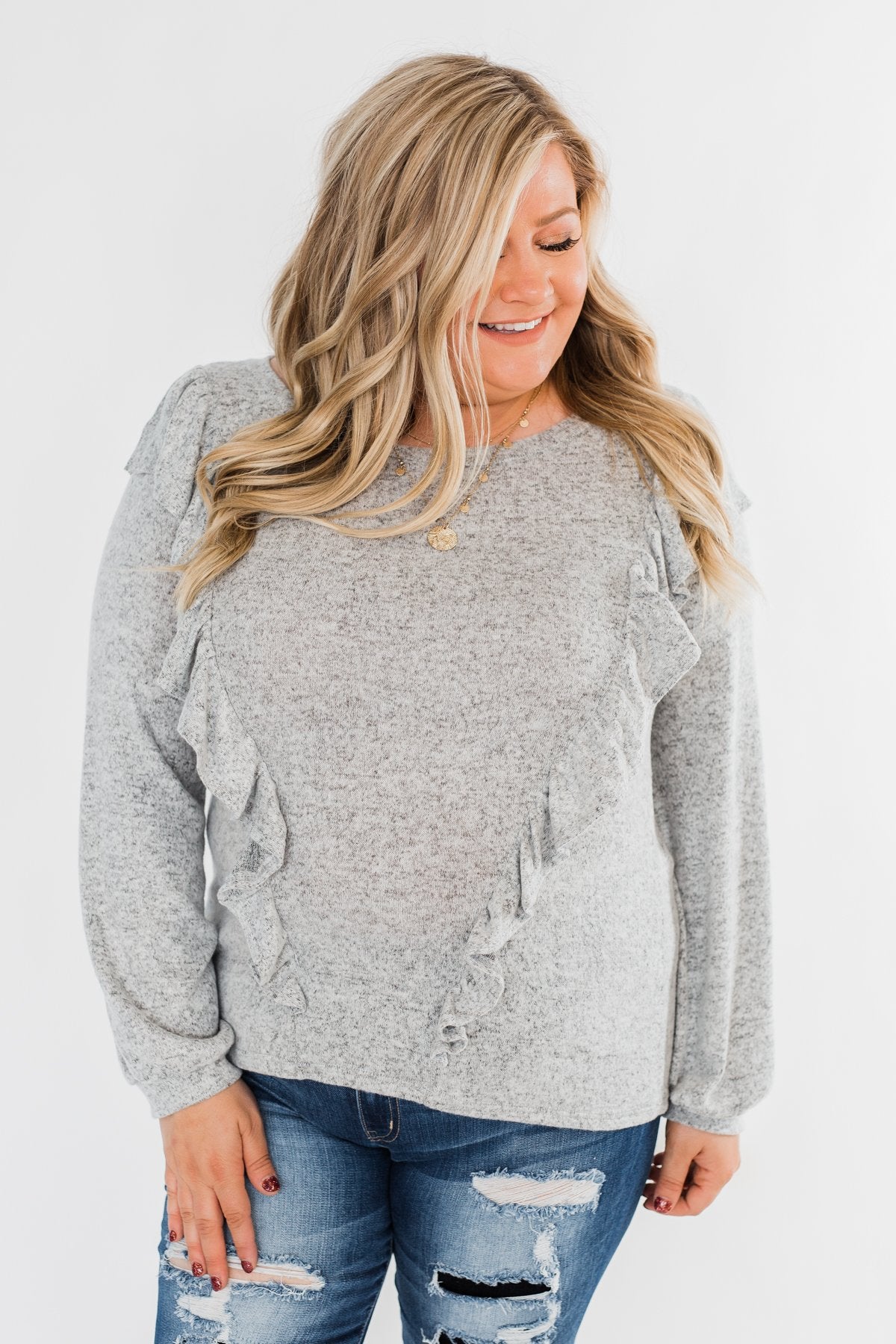 Feeling Brand New Ruffle Top- Heather Grey