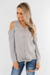Take A Hint Cold Shoulder Thermal Top- Grey