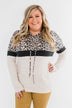Into the Jungle Color Block Hoodie- Dark Charcoal & Oatmeal