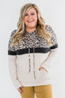Into the Jungle Color Block Hoodie- Dark Charcoal & Oatmeal