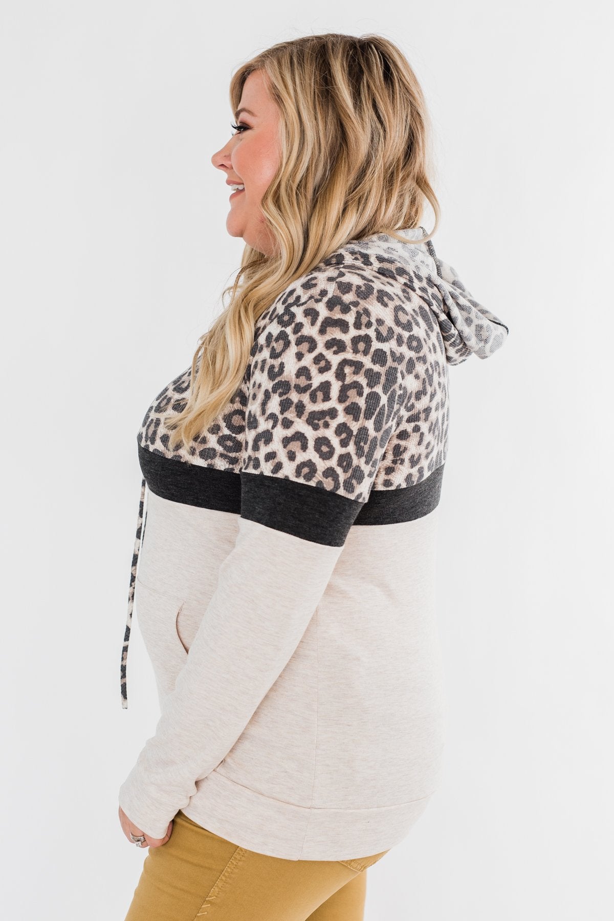 Into the Jungle Color Block Hoodie- Dark Charcoal & Oatmeal