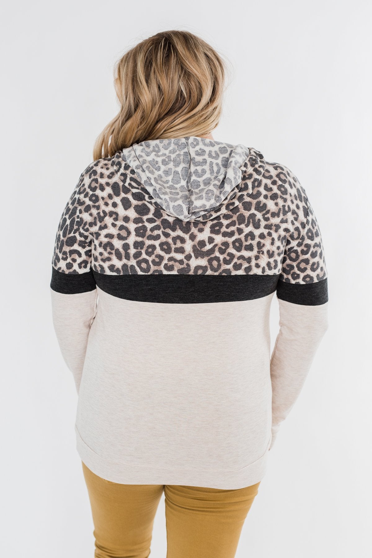 Into the Jungle Color Block Hoodie- Dark Charcoal & Oatmeal