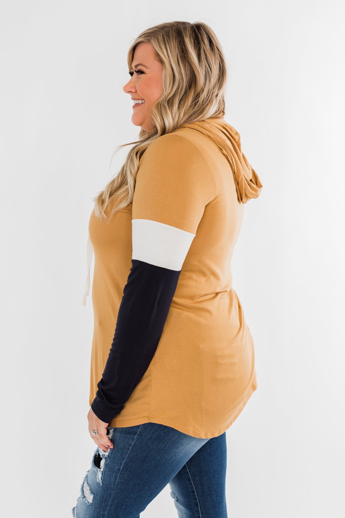You And I Long Sleeve Hoodie- Mustard & Navy