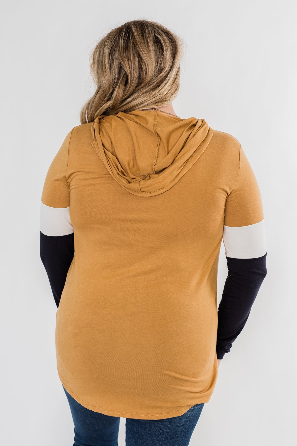 You And I Long Sleeve Hoodie- Mustard & Navy