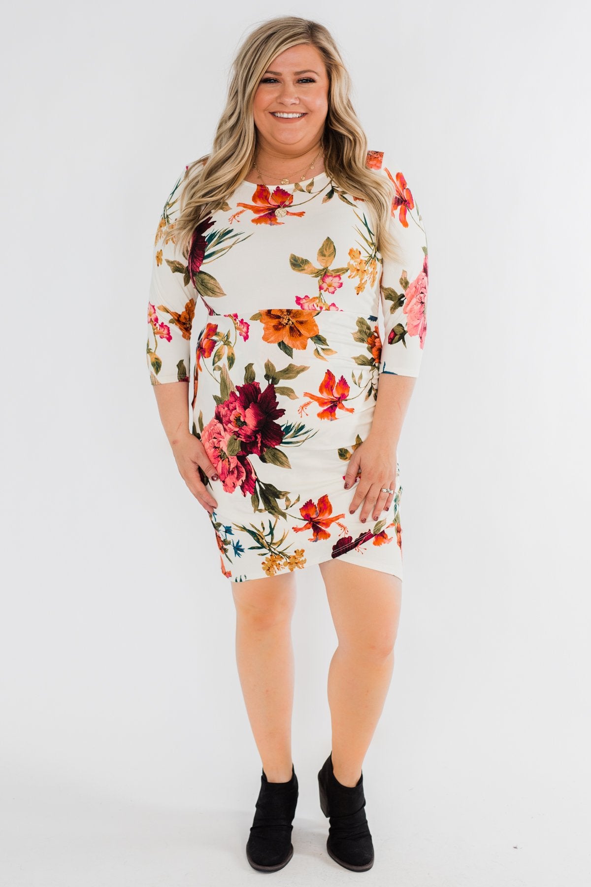 Captivating In Floral Dress- Cream