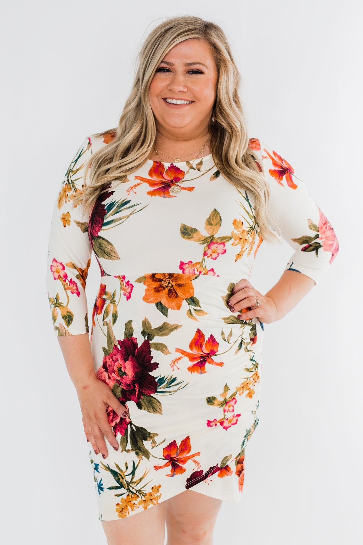 Captivating In Floral Dress- Cream