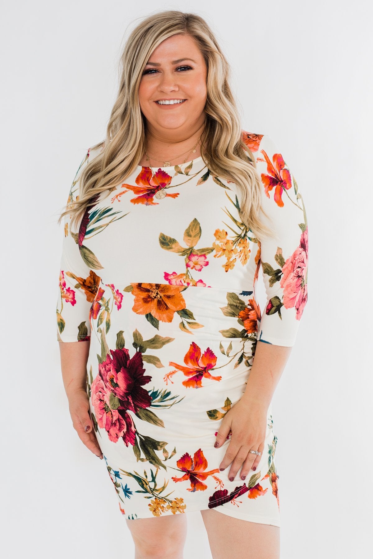 Captivating In Floral Dress- Cream