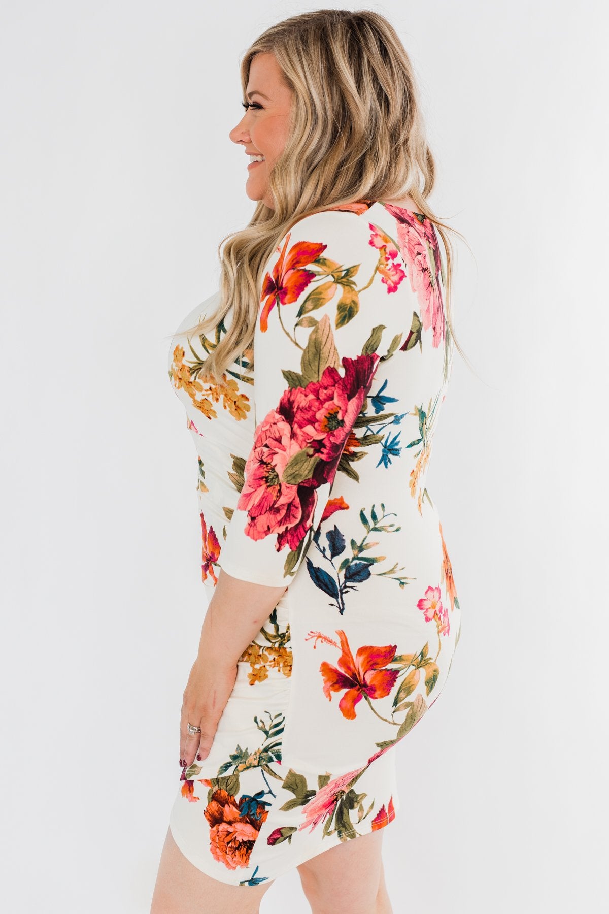 Captivating In Floral Dress- Cream