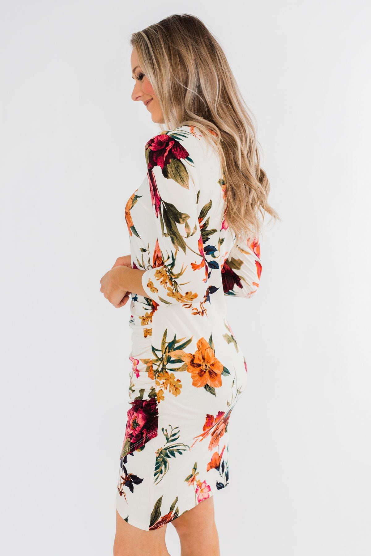 Captivating In Floral Dress- Cream