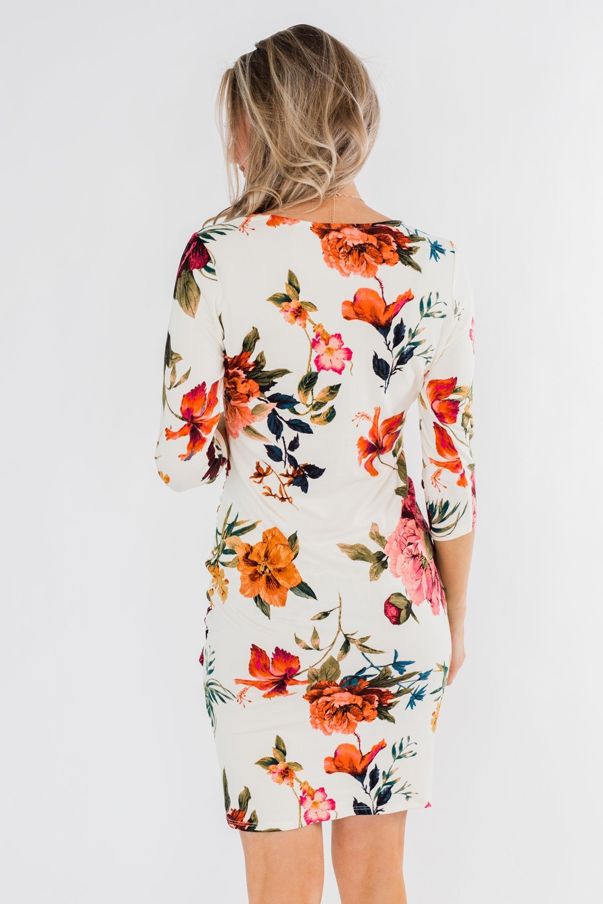 Captivating In Floral Dress- Cream