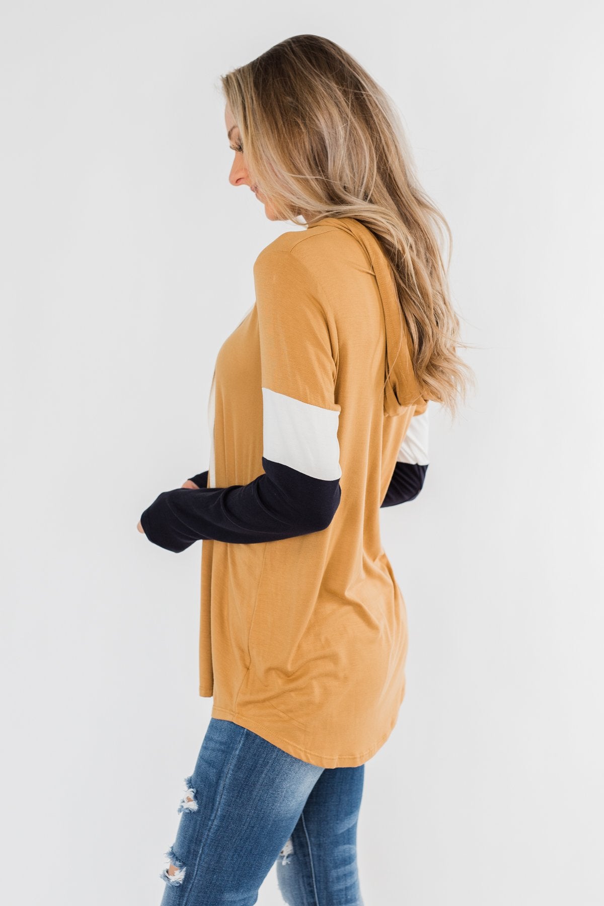 You And I Long Sleeve Hoodie- Mustard & Navy