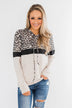 Into the Jungle Color Block Hoodie- Dark Charcoal & Oatmeal