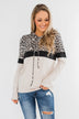 Into the Jungle Color Block Hoodie- Dark Charcoal & Oatmeal