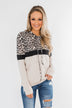 Into the Jungle Color Block Hoodie- Dark Charcoal & Oatmeal