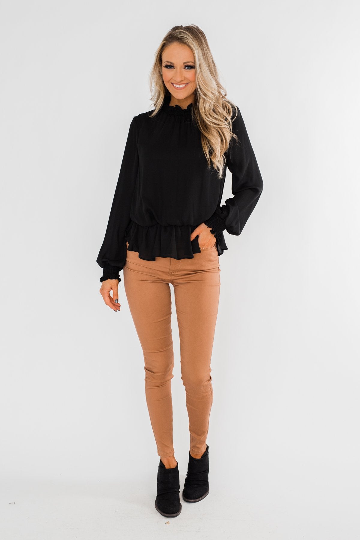 Say You Won't Let Go Cinched Blouse- Black