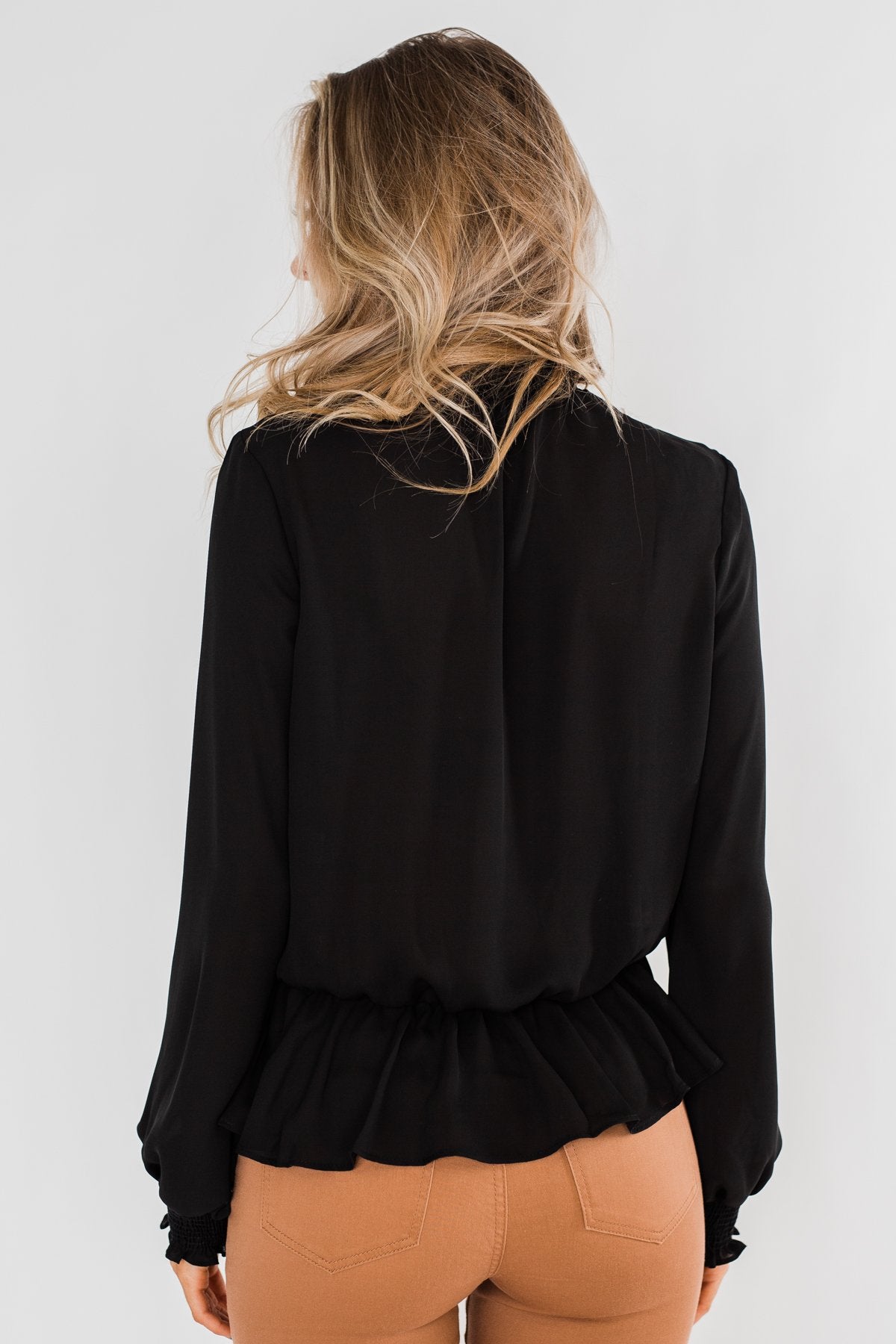 Say You Won't Let Go Cinched Blouse- Black