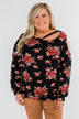 Never Alone Long Sleeve Floral Top- Black