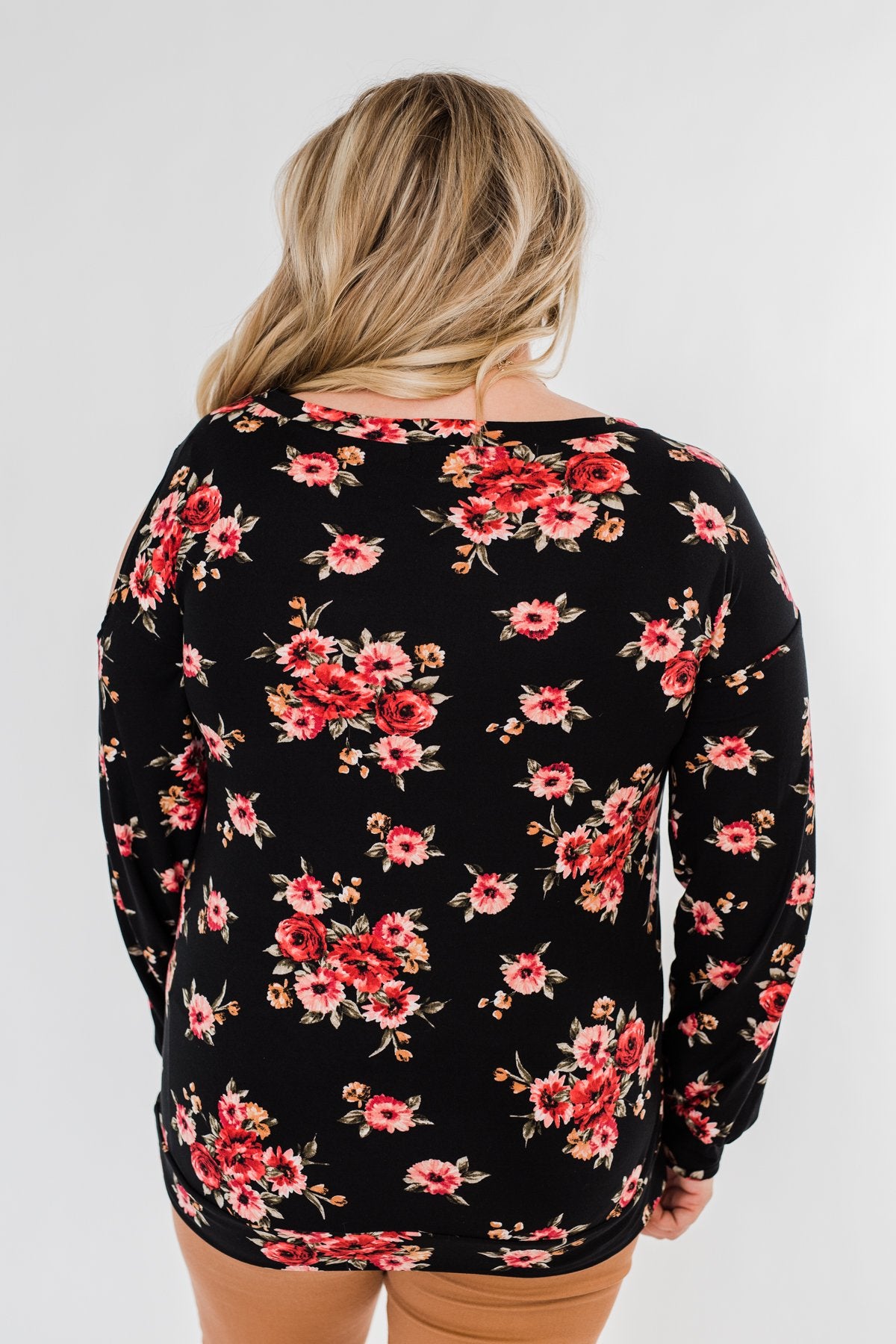 Never Alone Long Sleeve Floral Top- Black