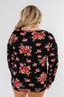 Never Alone Long Sleeve Floral Top- Black
