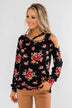 Never Alone Long Sleeve Floral Top- Black