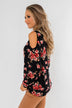 Never Alone Long Sleeve Floral Top- Black