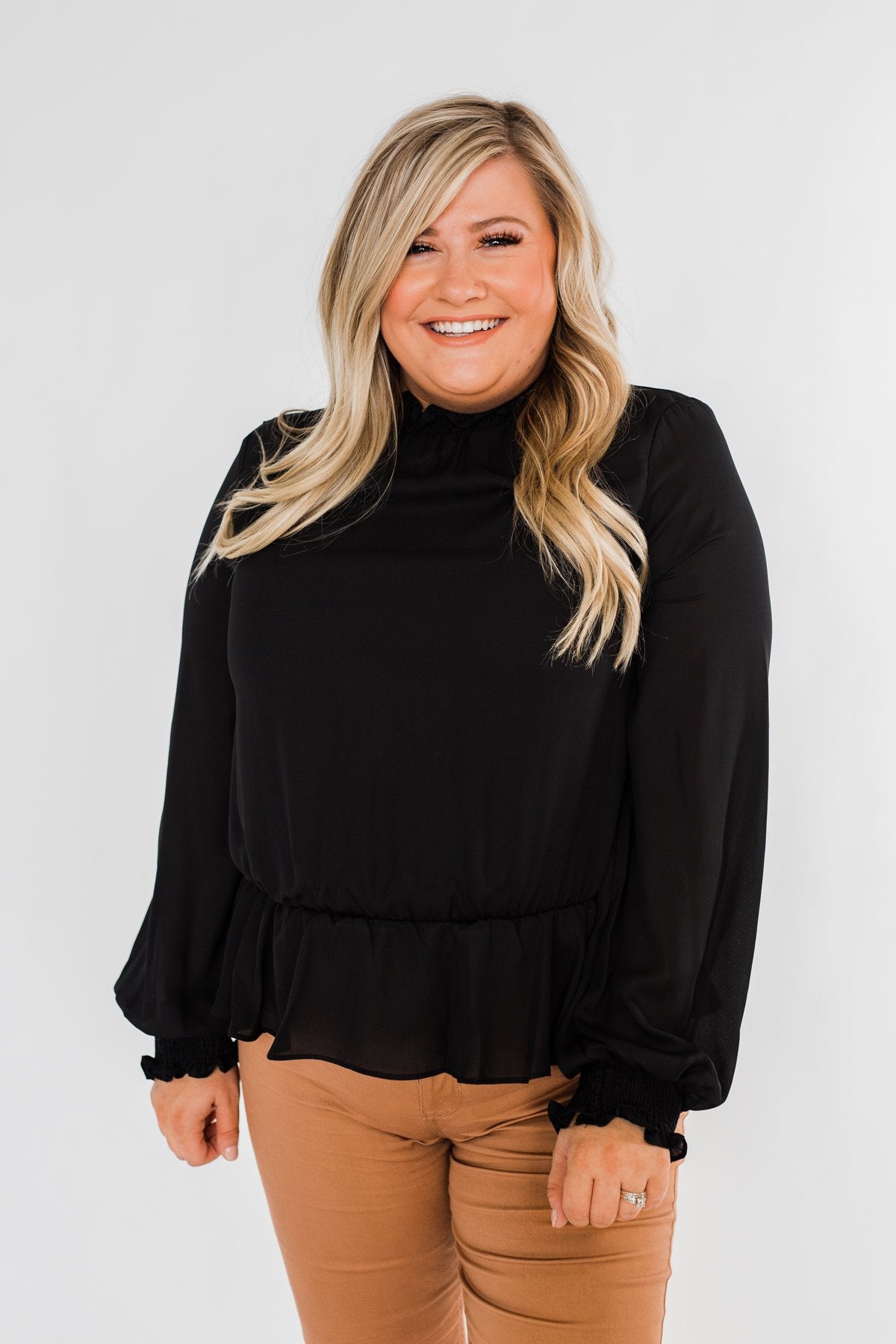 Say You Won't Let Go Cinched Blouse- Black