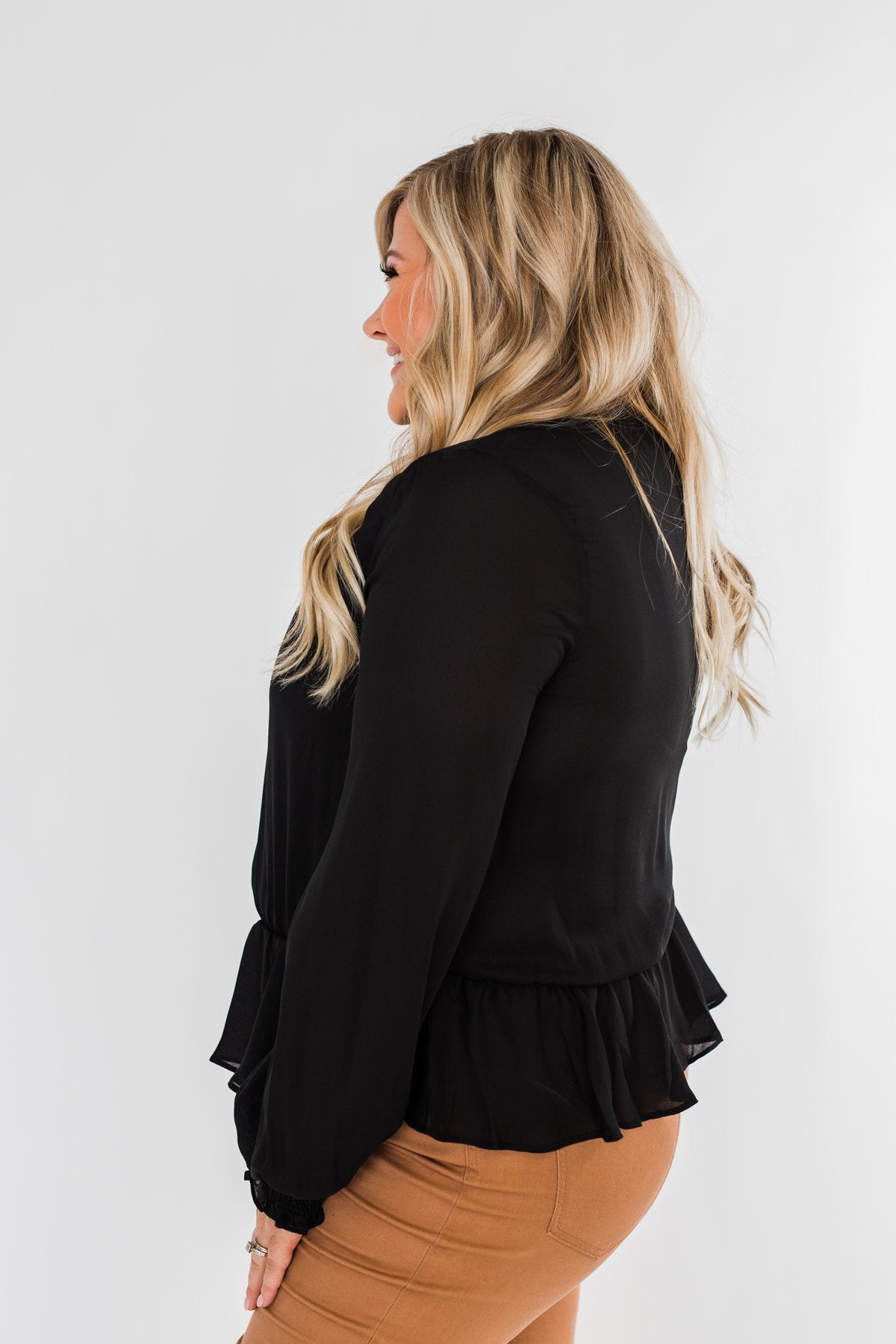 Say You Won't Let Go Cinched Blouse- Black