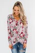 Long Sleeve Floral Wrap Top- Mauve