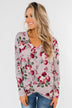 Long Sleeve Floral Wrap Top- Mauve