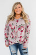 Long Sleeve Floral Wrap Top- Mauve