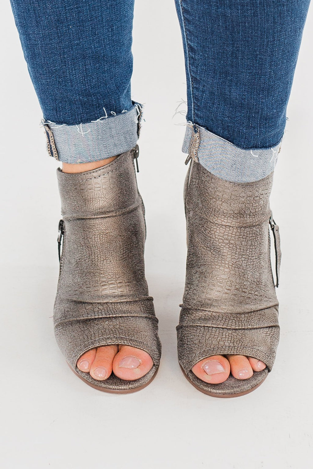 Very G Wonderlust Peep Toe Booties- Grey
