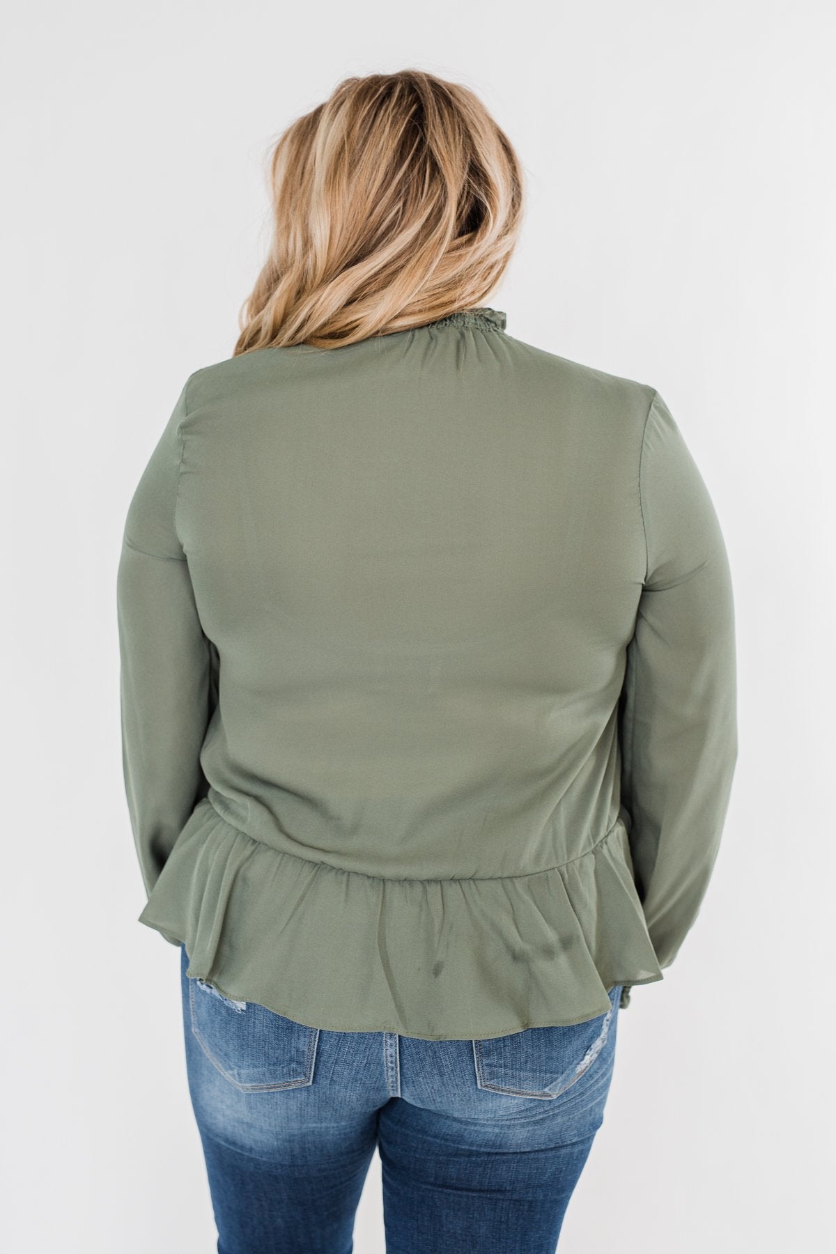 Say You Won't Let Go Cinched Blouse- Olive