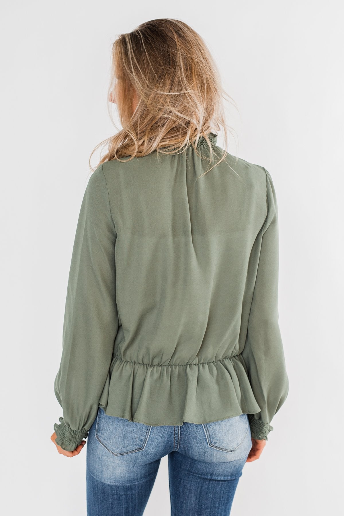 Say You Won't Let Go Cinched Blouse- Olive
