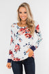 Field Of Flowers Criss Cross Top- Ivory & Navy